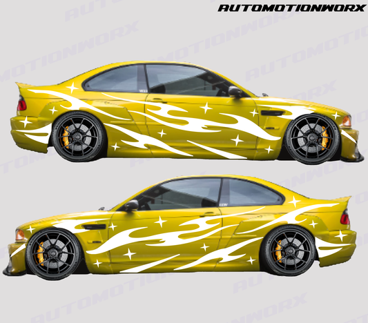 AutoMotionWorx | Universal Flame & Star Decal Kit, Drift Racing Decal