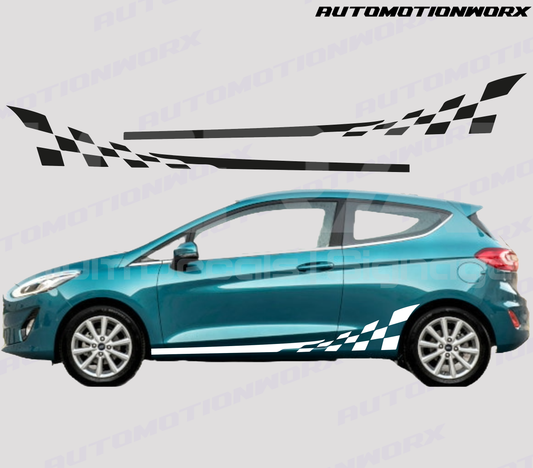 AutoMotionWorx | Ford Fiesta Racing Flag Side Stripes | High Quality Decals