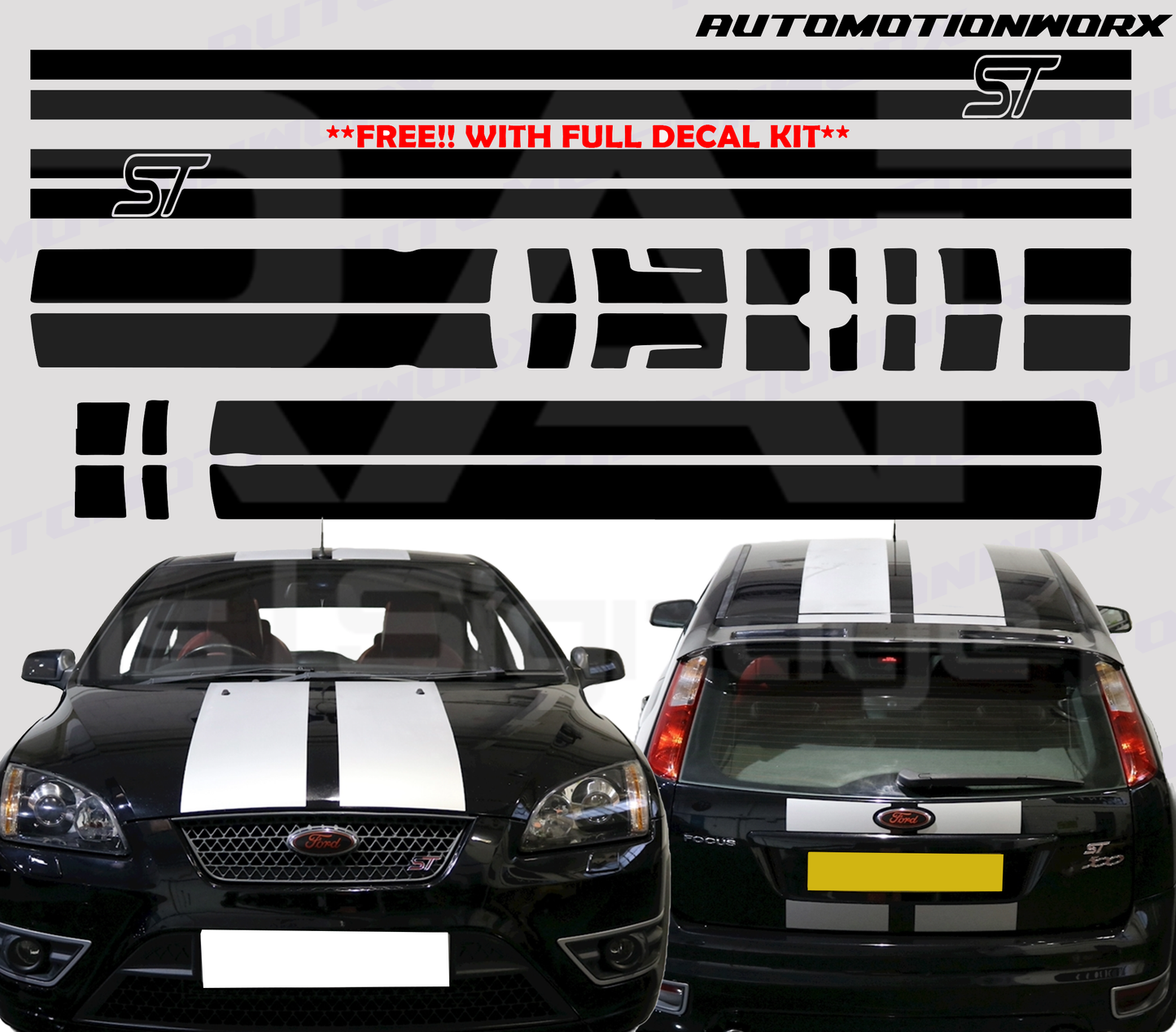 AutoMotionWorx | Ford Focus ST/RS Complete Decal Kit + Free Side Stripes