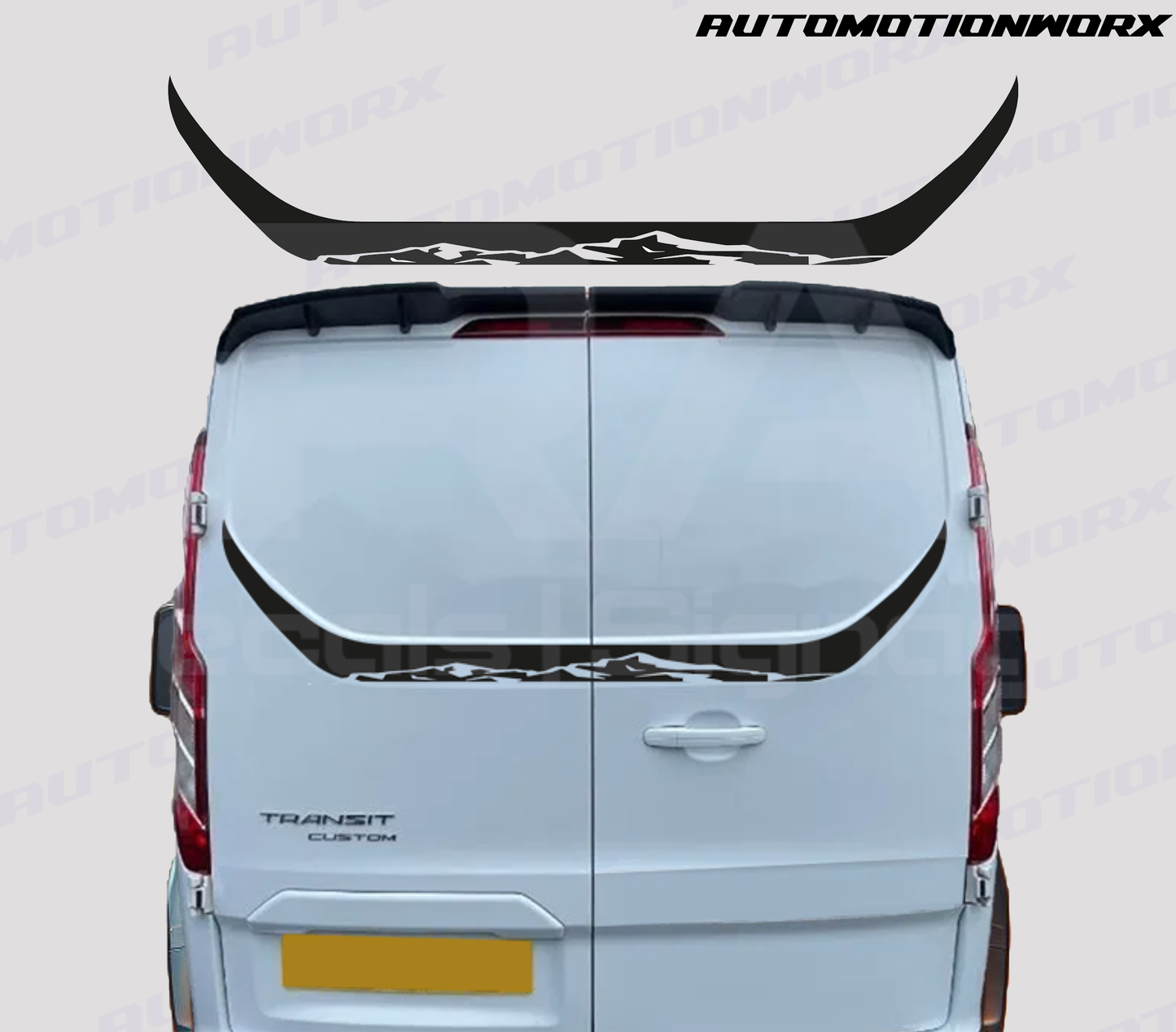 AutoMotionWorx | Ford Transit Custom '' Mountain Range Bull Horn'' Rear Door Decal