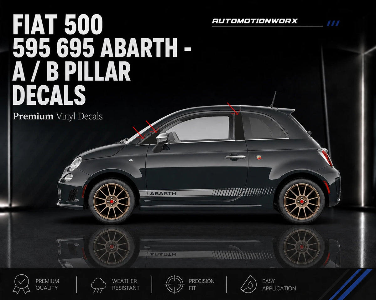 AutoMotionWorx | Fiat 500 595 695 Abarth A + B Pillar Decals | Left & Right Side