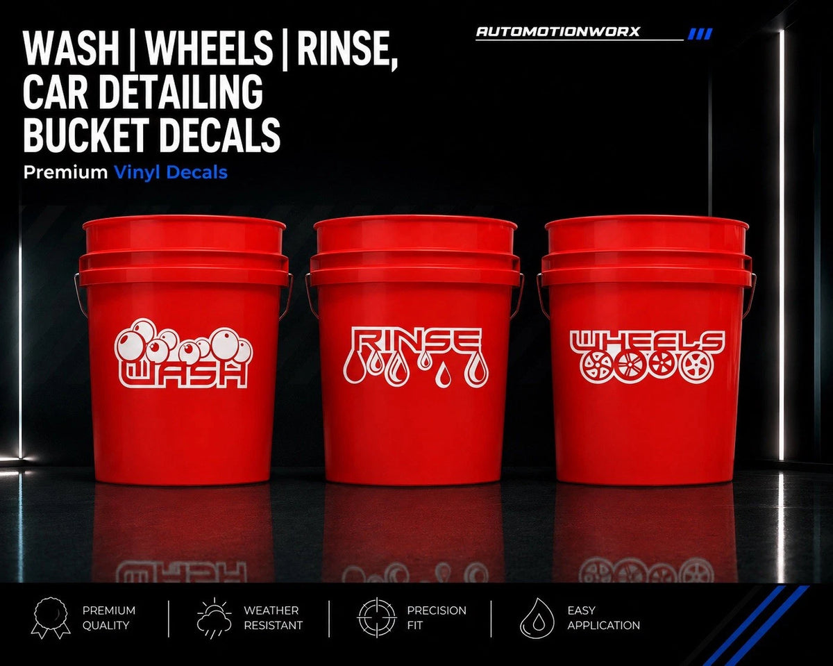 AutoMotionWorx | Car Detailing Bucket Decals | Wash, Wheels, Rinse