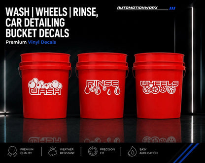 AutoMotionWorx | Car Detailing Bucket Decals | Wash, Wheels, Rinse