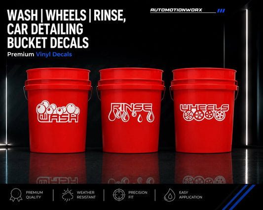 AutoMotionWorx | Car Detailing Bucket Decals | Wash, Wheels, Rinse