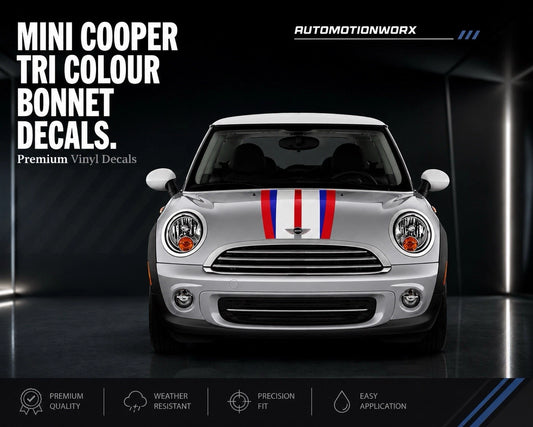 AutoMotionWorx | Mini Cooper Tri Colour Union Jack Bonnet Stripes